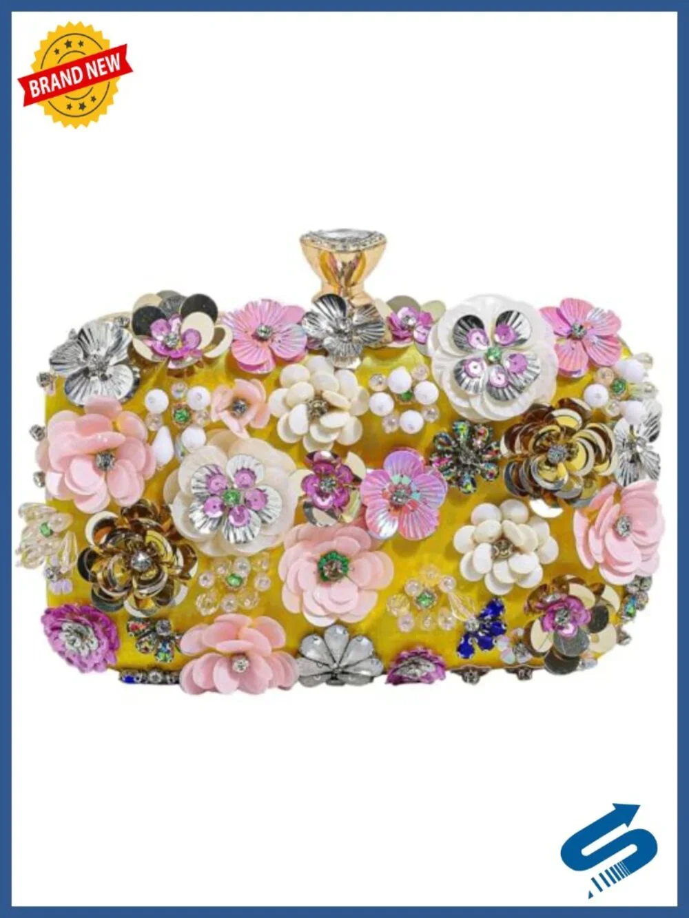 Floral Beaded Clutch Evening Bag Satin Sequin Statement Purse